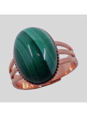 Malachite Ring Love Story Stone Copper Plated Brass Adjustable Size 4 to 10 Boho